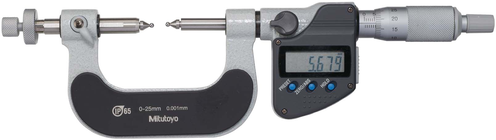MITUTOYO SERIES 324 DIGITAL GEAR TOOTH MICROMETER WITH INTERCHANGEABLE BALL ANVIL/ SPINDLE TIP TYPE