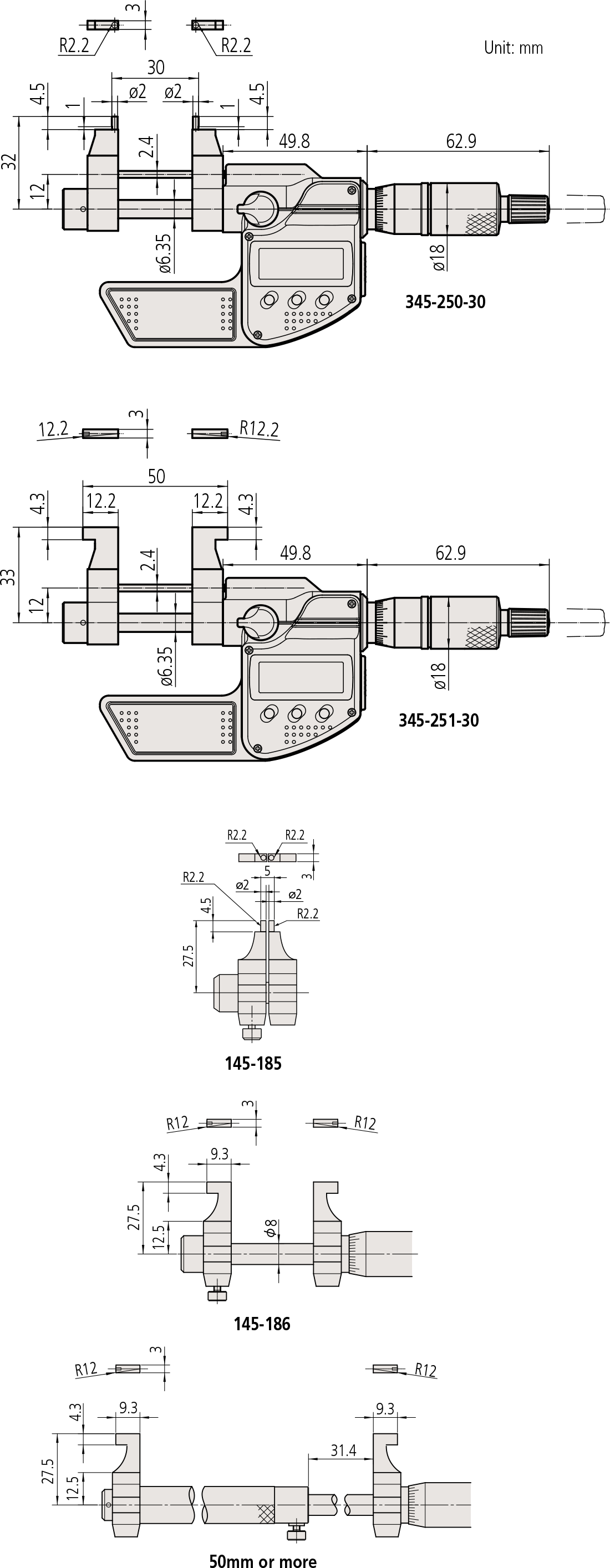 Caliper Type Inside Micrometers